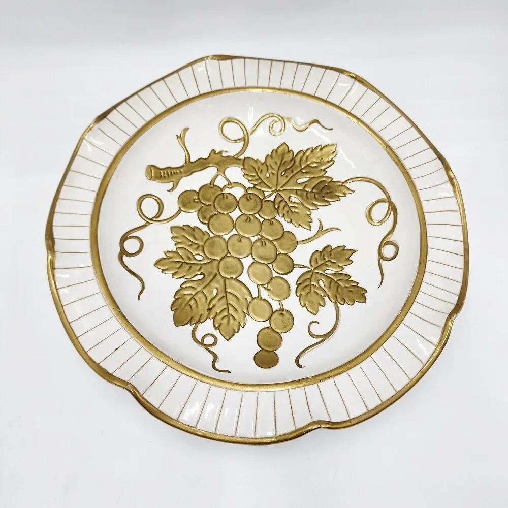 Rare Original Creation by KB Made in Italy Gold Handpainted Plate Grapes Fruit